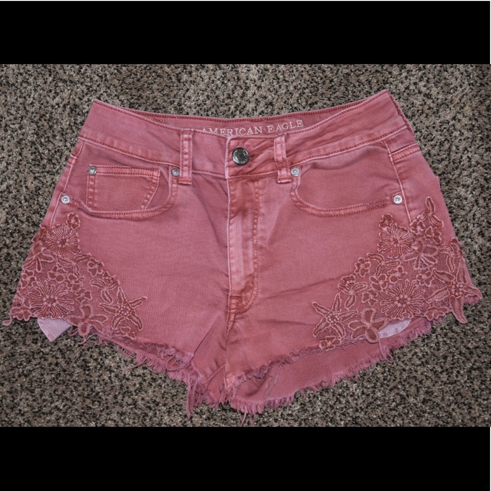 American Eagle Coral Cut-off Denim Shorts